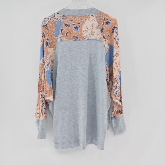 DOE AND‎ RAE Cardigan Womens Sz L Blue Floral Patchwork Dolman Sleeve Open Front - Picture 5 of 13